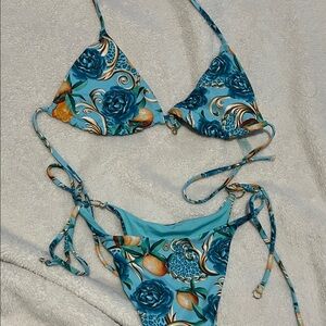 Elegant Floral Teal Bikini Set